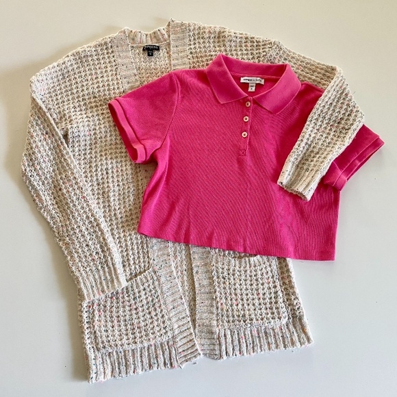 EXPRESS 2019 confetti cardigan/crop top set XS-S - Picture 2 of 8